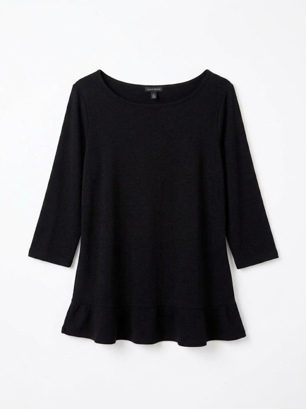 Eileen Fisher Black Stretch Viscose Boatneck Ruffle Tunic Top Size XL